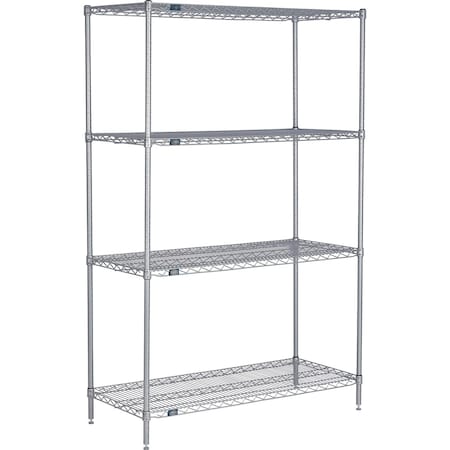 Nexel 4 Shelf, Nexelate Silver Epoxy Wire Shelving Unit, Starter, 24inW x 21inD x 54inH B970049